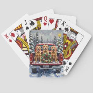 Golden Retriever Christmas Red Truck Holiday Playing Cards