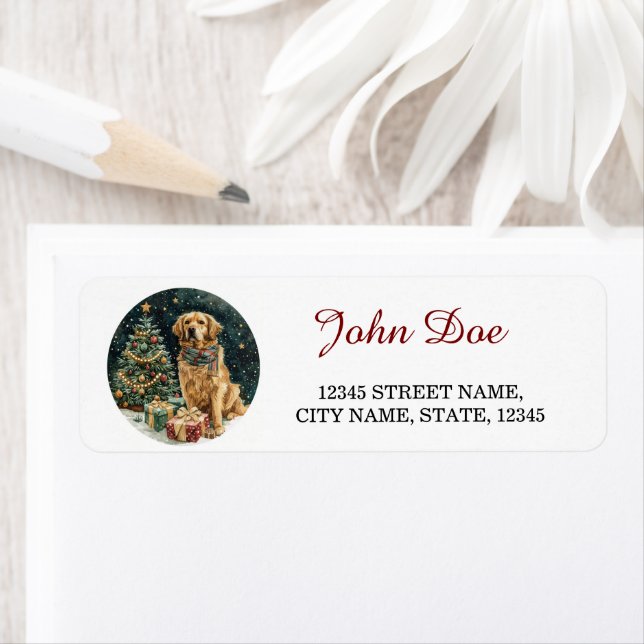 Golden Retriever Christmas Return Address (Insitu)