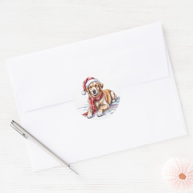 Golden Retriever Christmas round Sticker (Envelope)