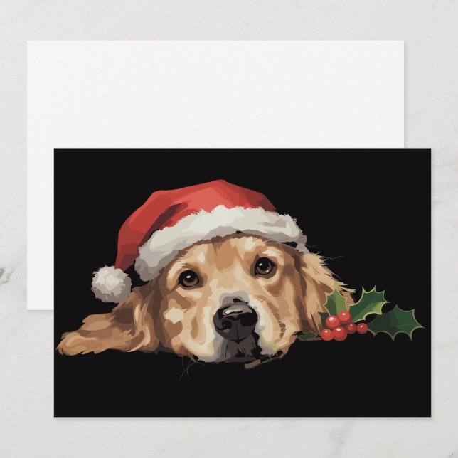 Golden Retriever Christmas Santa Hat Dog Xmas Holiday Card (Front/Back)