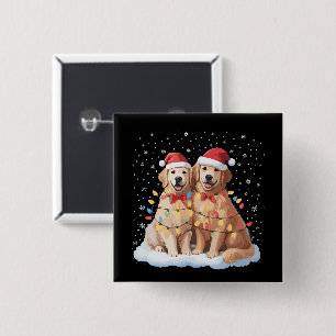 Golden Retriever Christmas Santa Hat Reindeer  15 Cm Square Badge