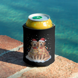 Golden Retriever Christmas Santa Hat Reindeer  Can Cooler