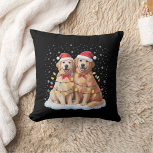 Golden Retriever Christmas Santa Hat Reindeer  Cushion