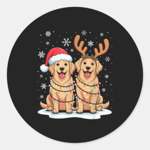 Golden Retriever Christmas Santa Hat Reindeer Ligh Classic Round Sticker