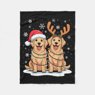 Golden Retriever Christmas Santa Hat Reindeer Ligh Fleece Blanket