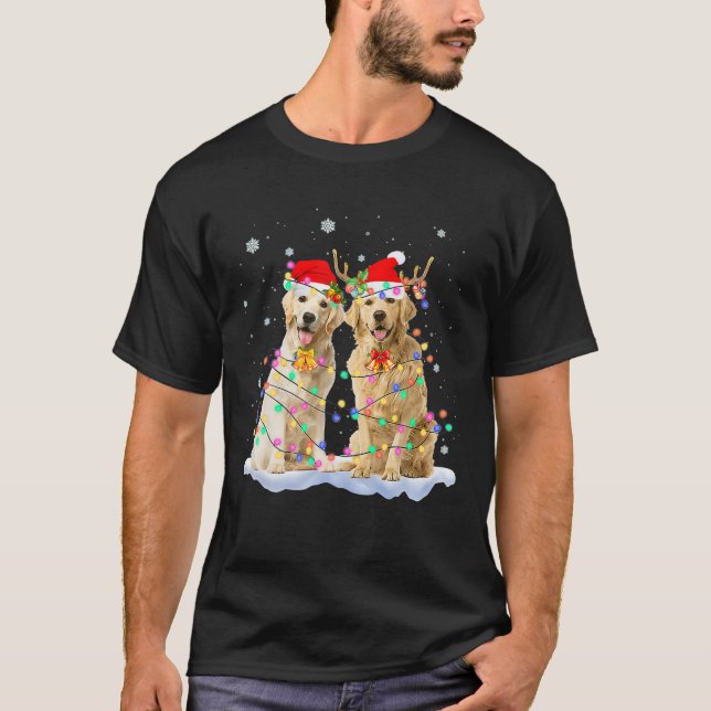 Golden Retriever Christmas Santa Hat Reindeer Ligh T-Shirt (Front)