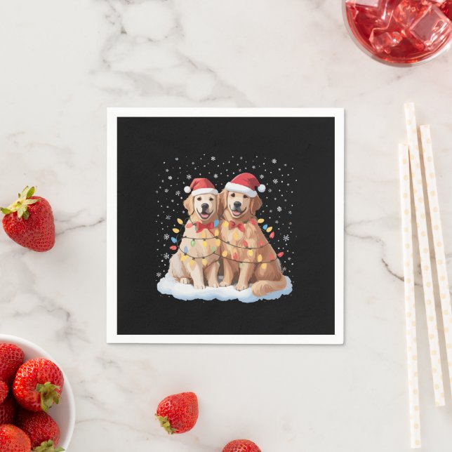 Golden Retriever Christmas Santa Hat Reindeer  Napkin (Insitu)