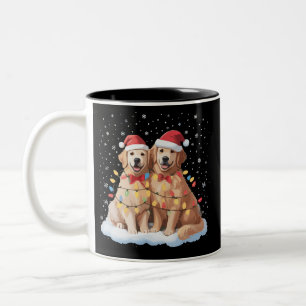 Golden Retriever Christmas Santa Hat Reindeer Two-Tone Coffee Mug