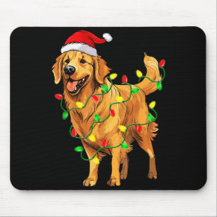 Golden Retriever Christmas Santa Hat Tree Lights P Mouse Pad