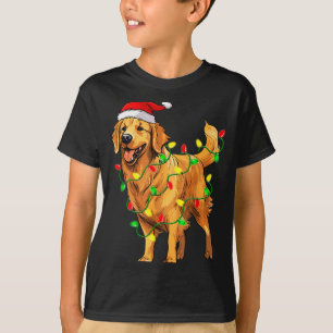 Golden Retriever Christmas Santa Hat Tree Lights P T-Shirt