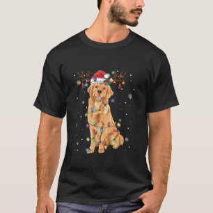 Golden Retriever Christmas Santa Hat Tree Lights P T-Shirt