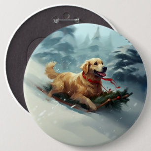 Golden Retriever Christmas snow winter 6 Cm Round Badge
