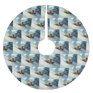 Golden Retriever Christmas snow winter Brushed Polyester Tree Skirt