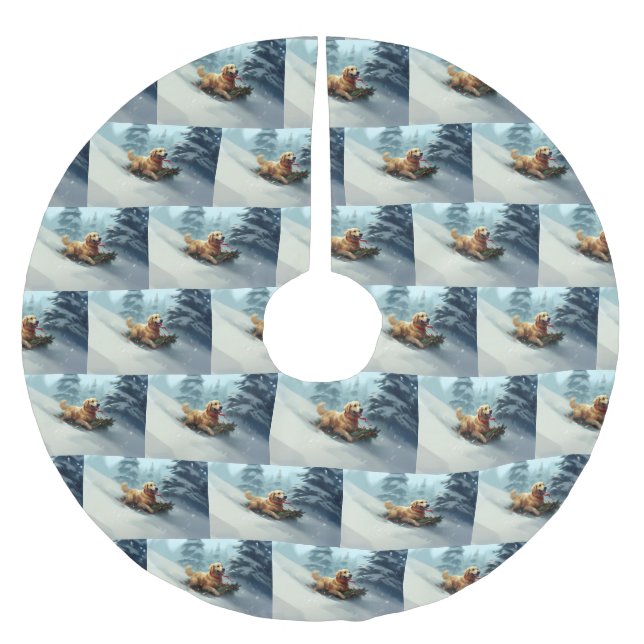Golden Retriever Christmas snow winter  Brushed Polyester Tree Skirt (Front)