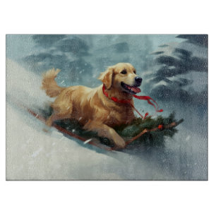 Golden Retriever Christmas snow winter  Cutting Board