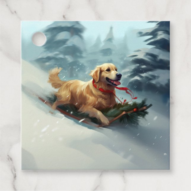 Golden Retriever Christmas snow winter  Favour Tags (Front)