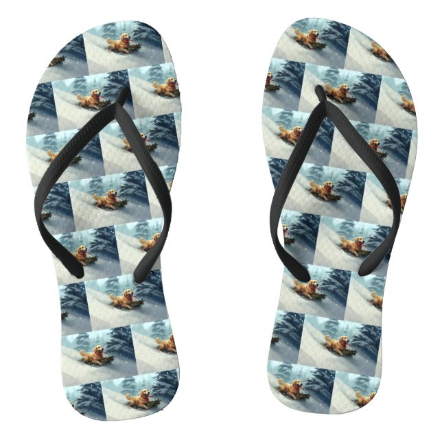 Golden Retriever Christmas snow winter  Jandals (Footbed)
