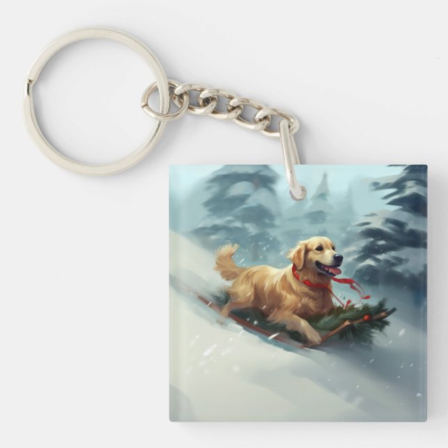 Golden Retriever Christmas snow winter  Key Ring (Front)