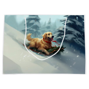 Golden Retriever Christmas snow winter Large Gift Bag