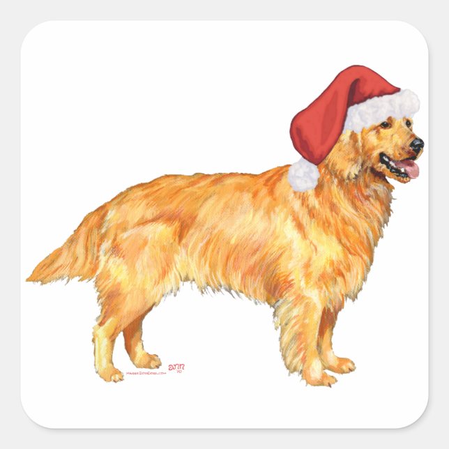 Golden Retriever Christmas Square Sticker (Front)