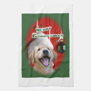 Golden Retriever Christmas Tea Towel
