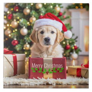Golden Retriever Christmas Tile