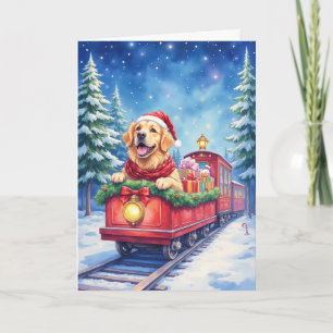 Golden Retriever Christmas Train Holiday Winter Card