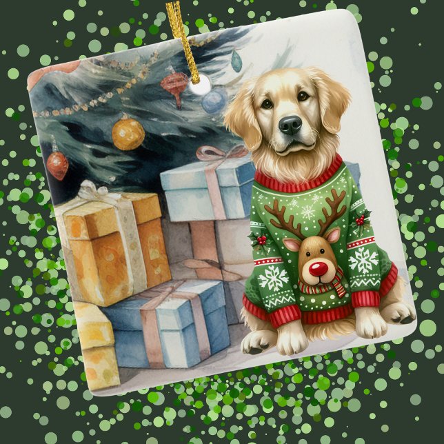 Golden Retriever Christmas Tree Ceramic Ornament (Creator Uploaded)