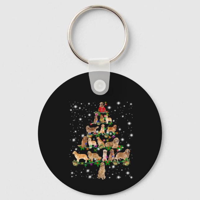 Golden Retriever Christmas Tree Covered By Flash Key Ring (Front)
