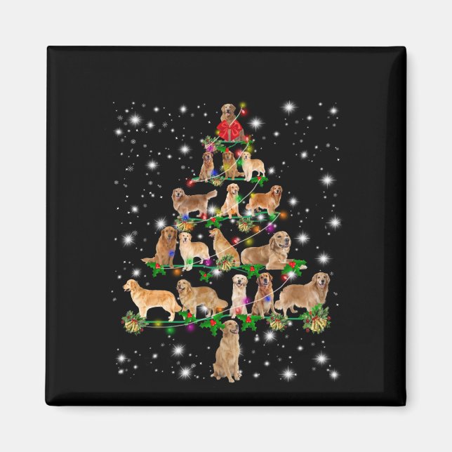 Golden Retriever Christmas Tree Covered By Flash Magnet (Front)