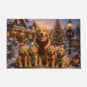 Golden Retriever Christmas Village Painting Doormat