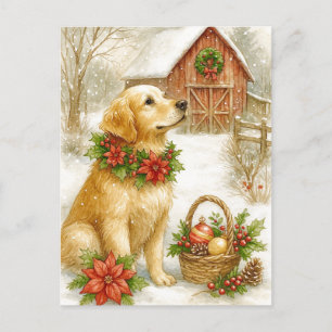 Golden Retriever Christmas Watercolor Postcard
