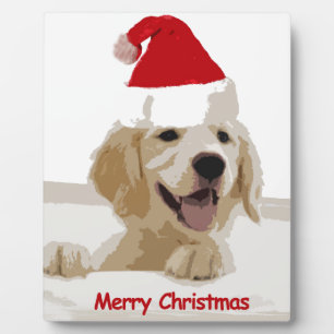 Golden Retriever Christmas with Santa Hat Plaque