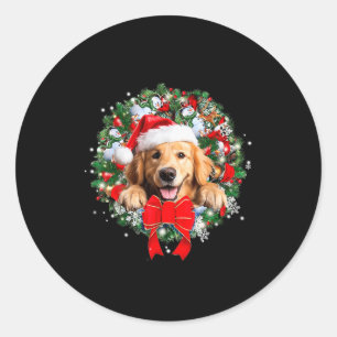 Golden Retriever Christmas Wreath Decoration Xmas Classic Round Sticker