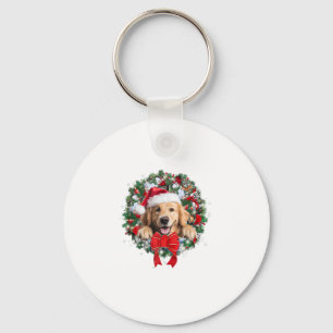 Golden Retriever Christmas Wreath Decoration Xmas  Key Ring