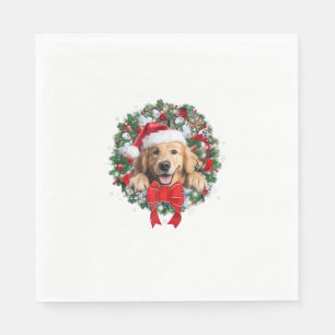 Golden Retriever Christmas Wreath Decoration Xmas Napkin