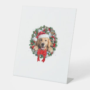 Golden Retriever Christmas Wreath Decoration Xmas Pedestal Sign