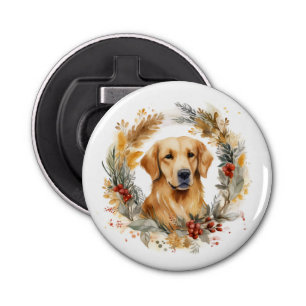 Golden Retriever Christmas Wreath Festive Pup Bottle Opener