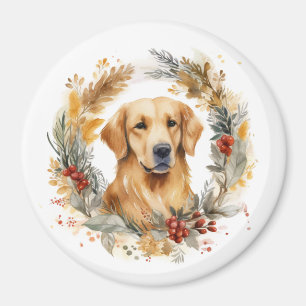 Golden Retriever Christmas Wreath Festive Pup Magnet