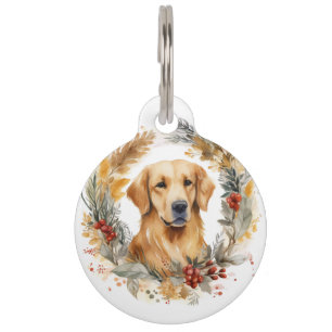 Golden Retriever Christmas Wreath Festive Pup Pet Tag