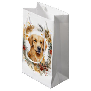 Golden Retriever Christmas Wreath Festive Pup Small Gift Bag