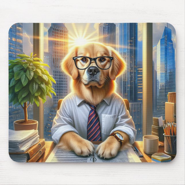 Golden Retriever Corporate Businessman Mouse Pad (Front)