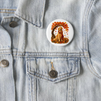 Golden Retriever Cosy Autumn Thanksgiving 6 Cm Round Badge