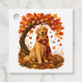 Golden Retriever Cosy Autumn Thanksgiving Favour Tags