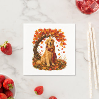 Golden Retriever Cosy Autumn Thanksgiving Napkin