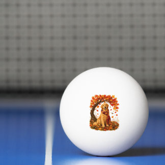 Golden Retriever Cosy Autumn Thanksgiving Ping Pong Ball