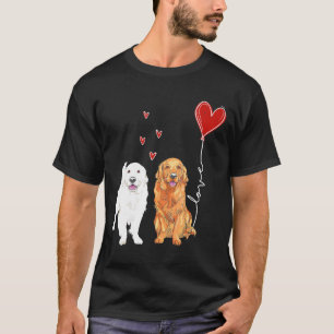 Golden Retriever Couple Red Heart Balloon Valentin T-Shirt