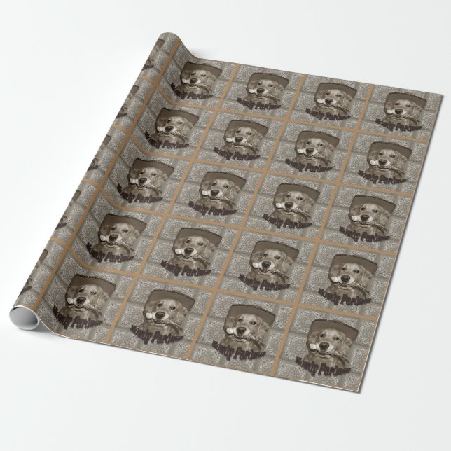 Golden Retriever Cowboy Wrapping Paper (Unrolled)