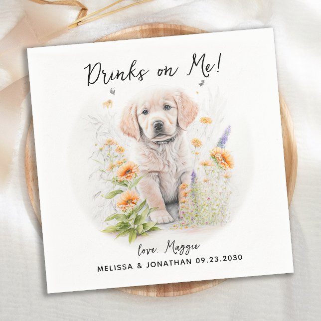 Golden Retriever Custom Dog Wedding Cocktail Napkin (Creator Uploaded)