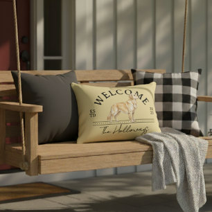 Golden Retriever Custom Family Name Welcome Decorative Cushion